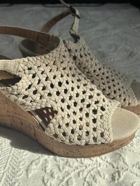 y2k mudd platform crochet wedge cream 7.5 cork vintage 2000s boho chic